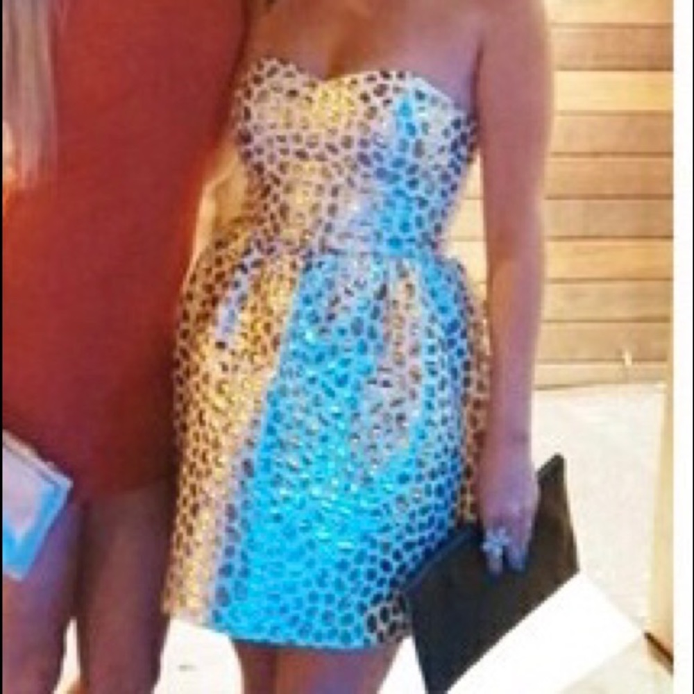 Gold & white strapless dress